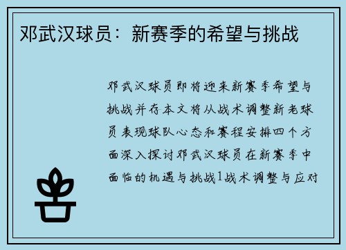 邓武汉球员：新赛季的希望与挑战